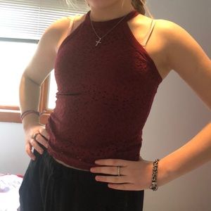 maroon lace halter tank top
